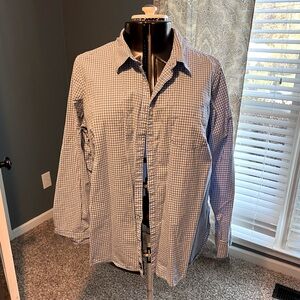 Blue and white checkered button-down